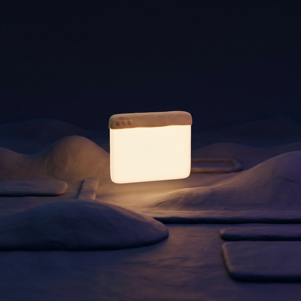 Empty desktop landscape with one glowing window