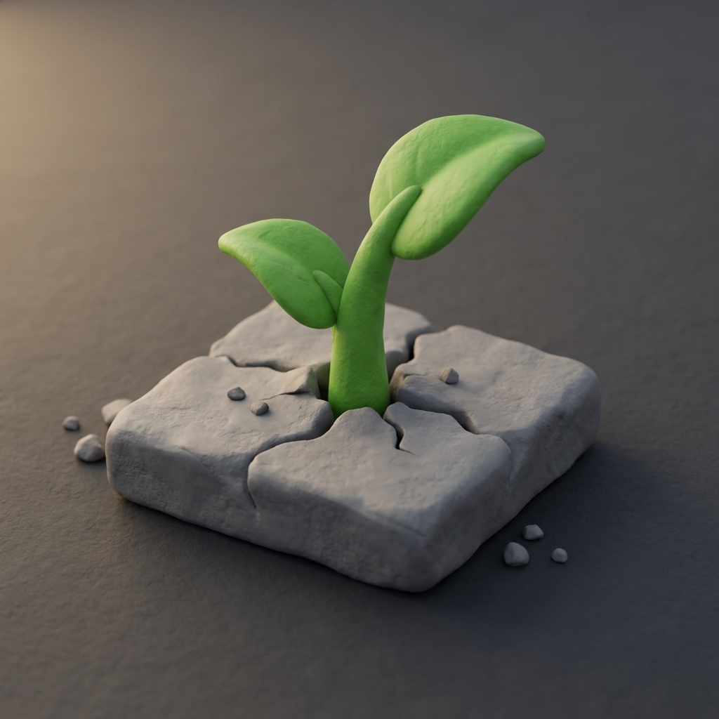 Green sprout breaking through concrete
