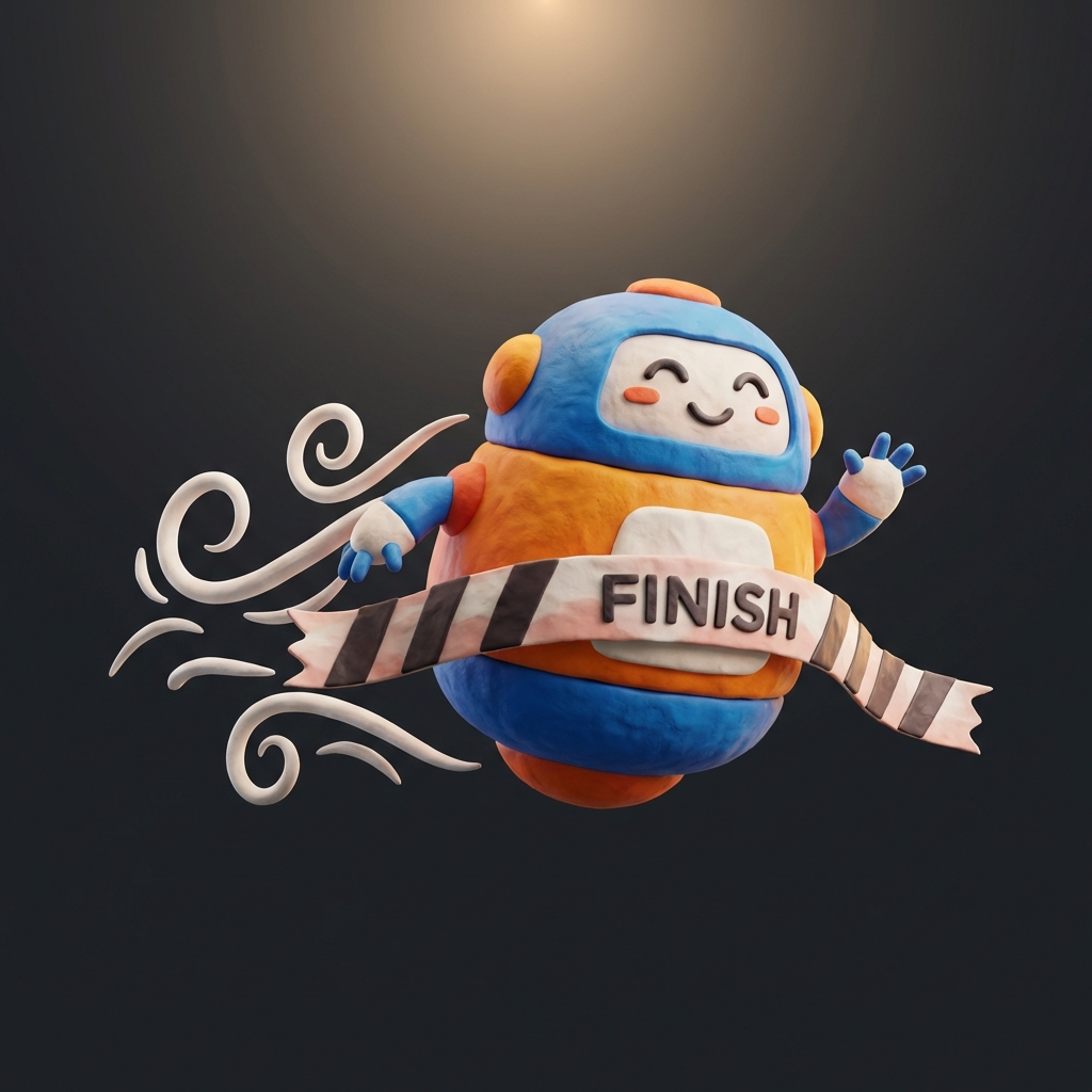 Robot crossing finish line